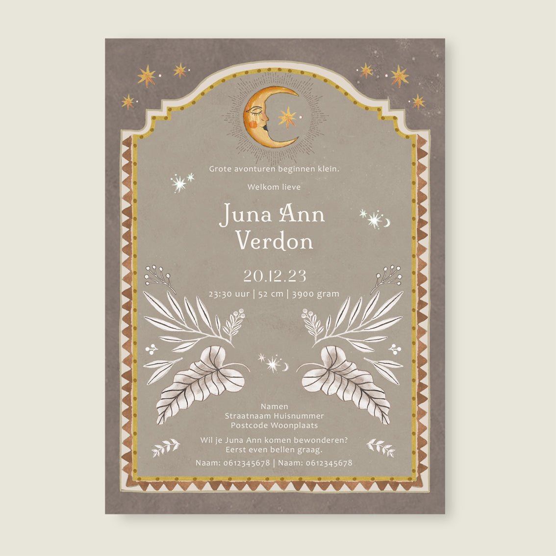 Geboortekaartje Moonchild Khaki - Story of July