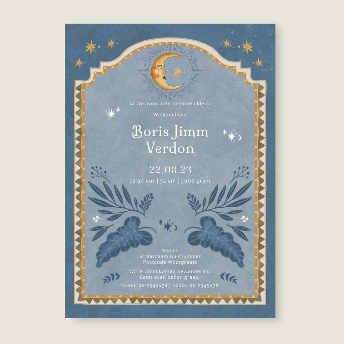 Geboortekaartje Moonchild Light Blue - Story of July