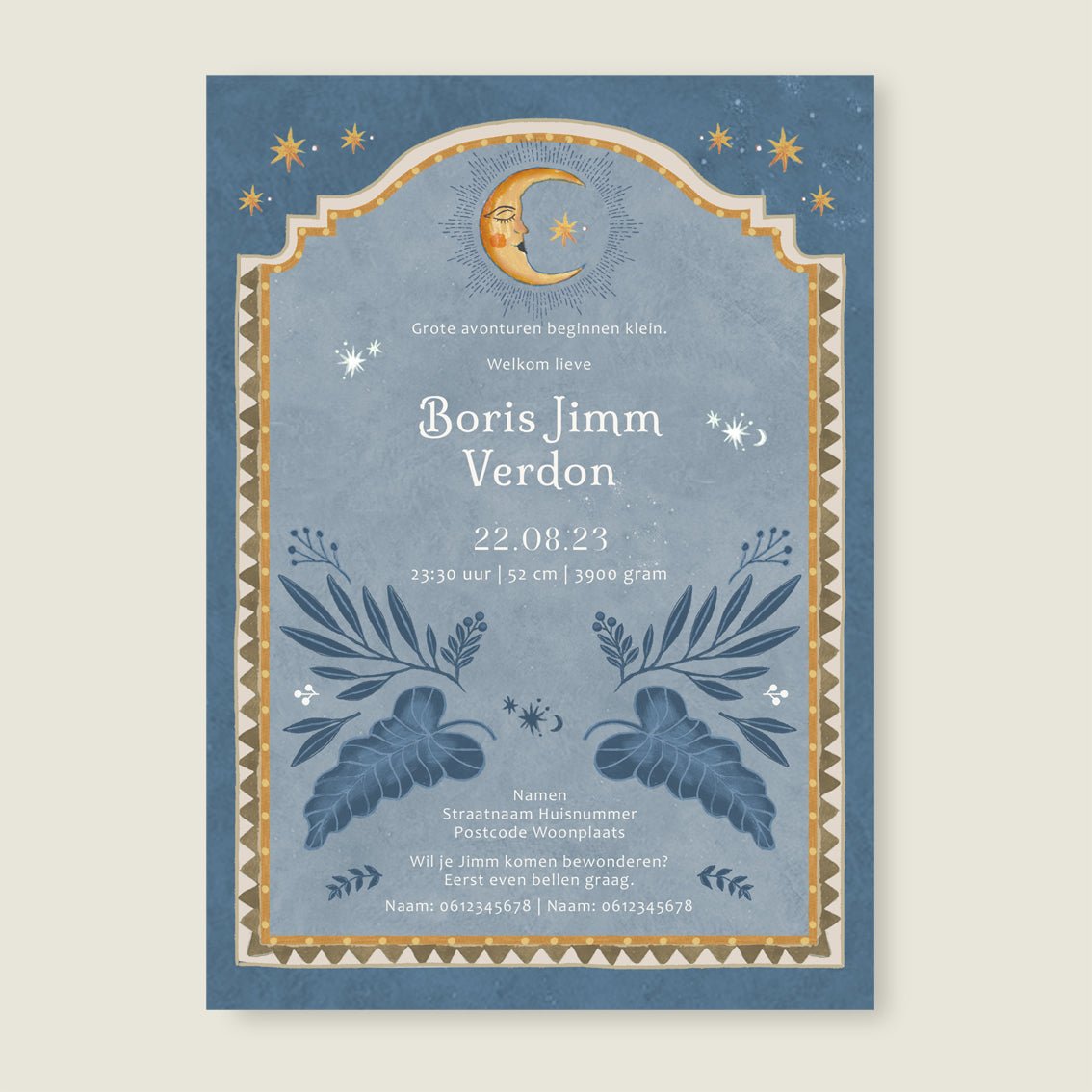 Geboortekaartje Moonchild Light Blue - Story of July