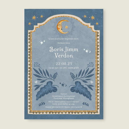 Geboortekaartje Moonchild Light Blue - Story of July