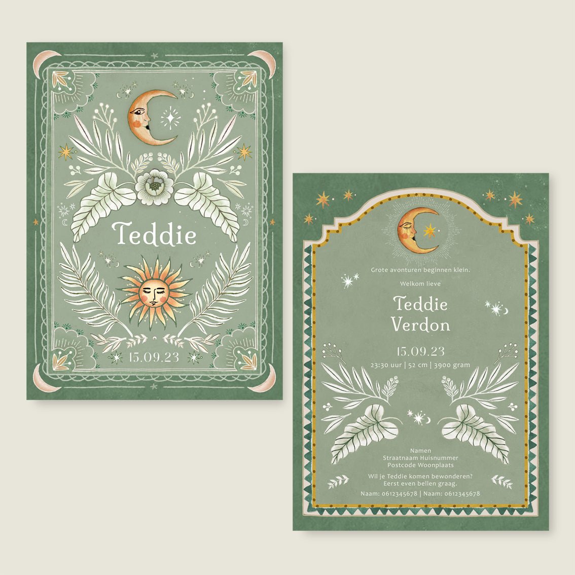 Geboortekaartje Moonchild Lightgreen - Story of July