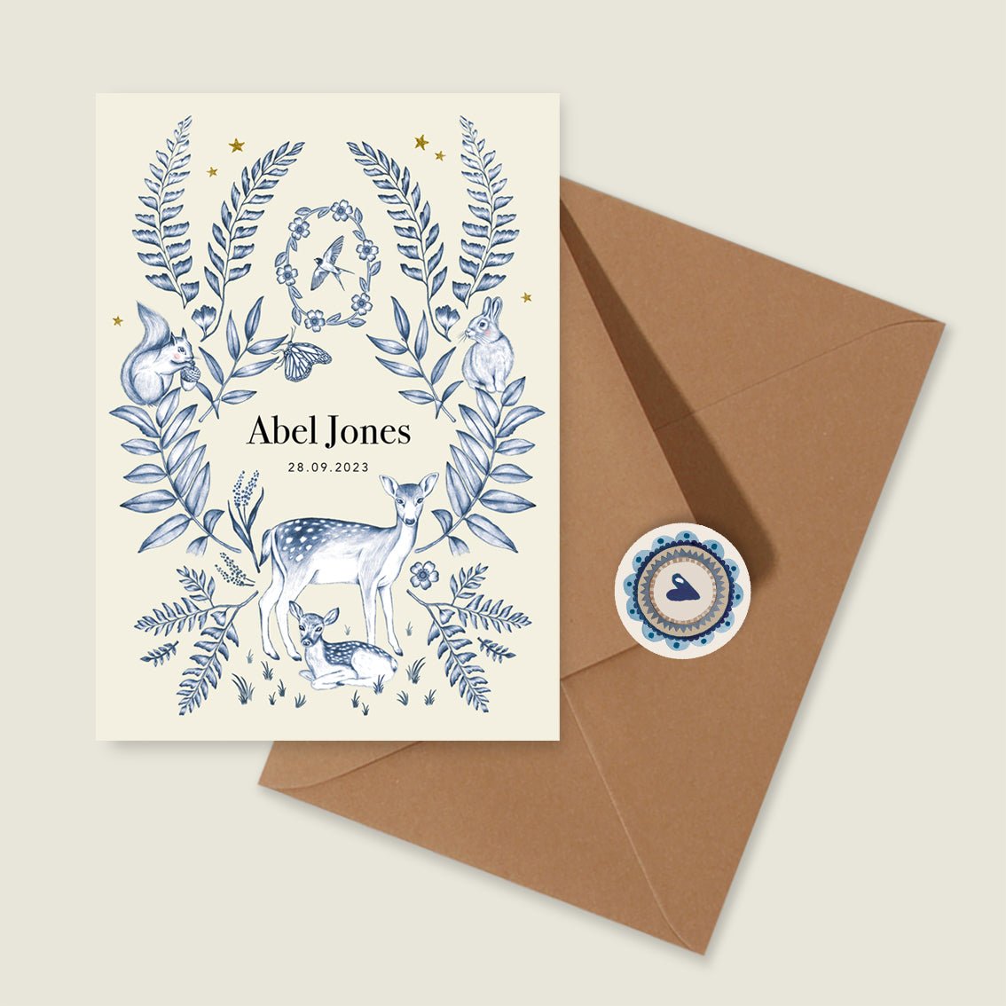 Geboortekaartje Oh Deer Blue - Story of July