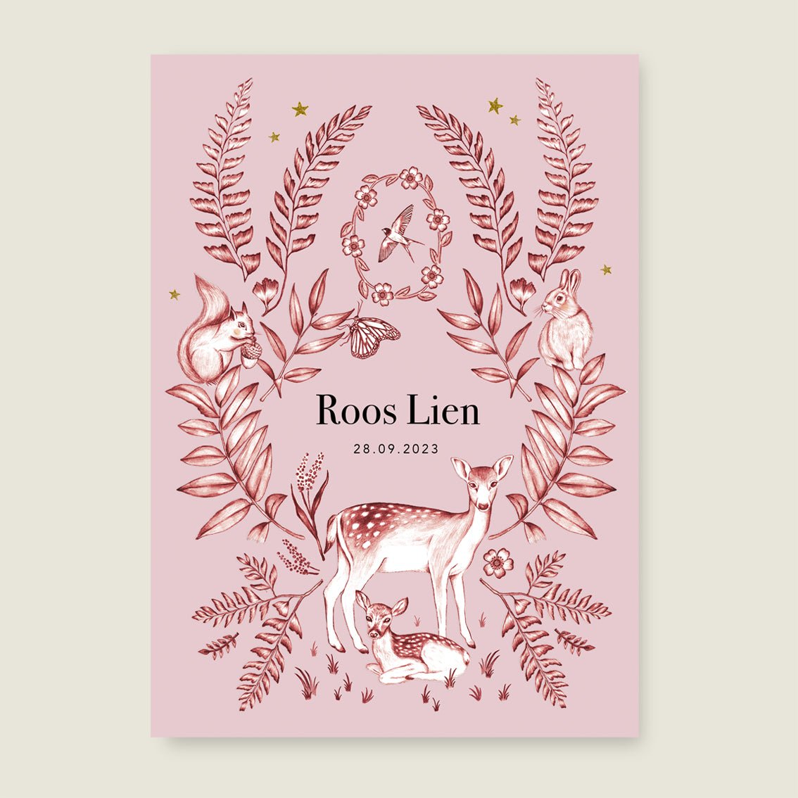 Geboortekaartje Oh Deer Pink - Story of July