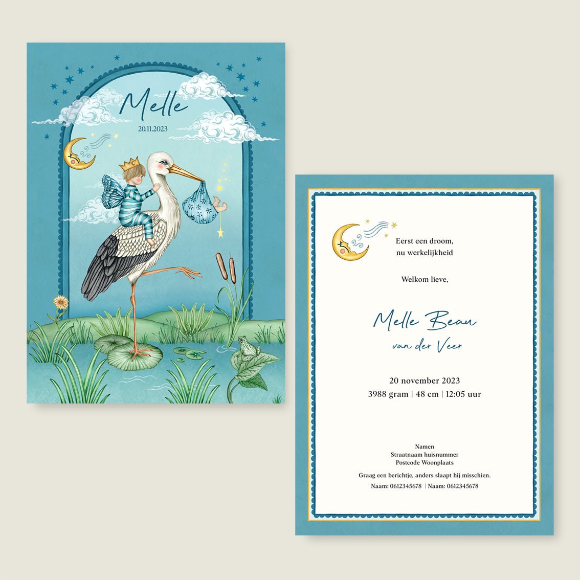 Geboortekaartje Stork And Baby Brother Blue - Story of July