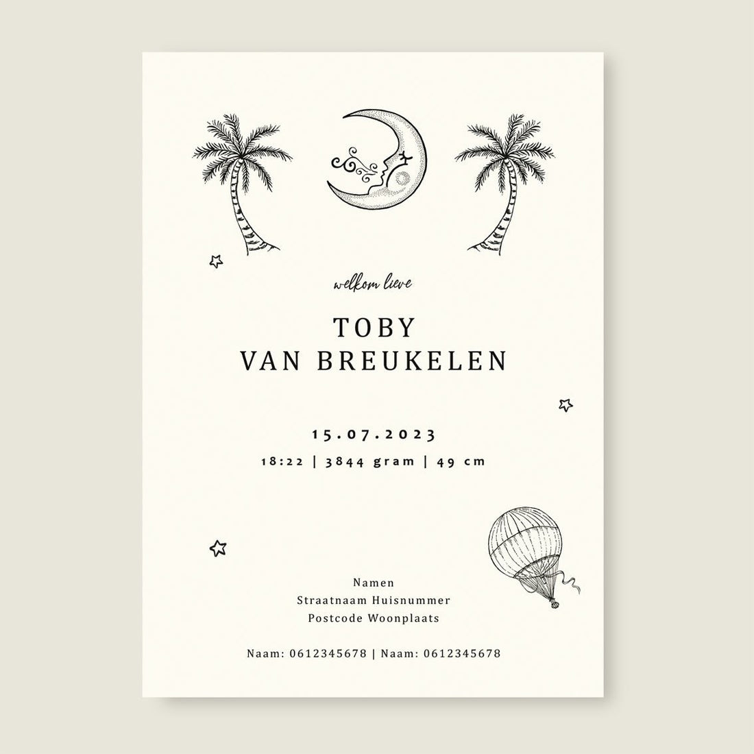 Geboortekaartje Sun And Moon Blue - Story of July