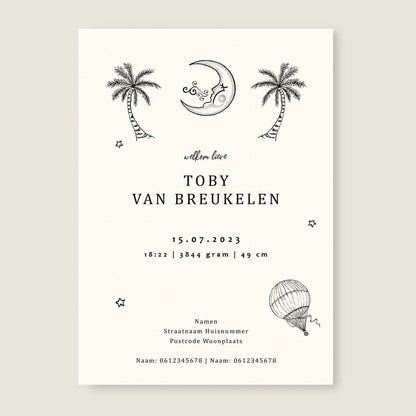 Geboortekaartje Sun And Moon Blue - Story of July