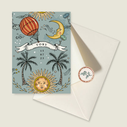 Geboortekaartje Sun And Moon Blue - Story of July