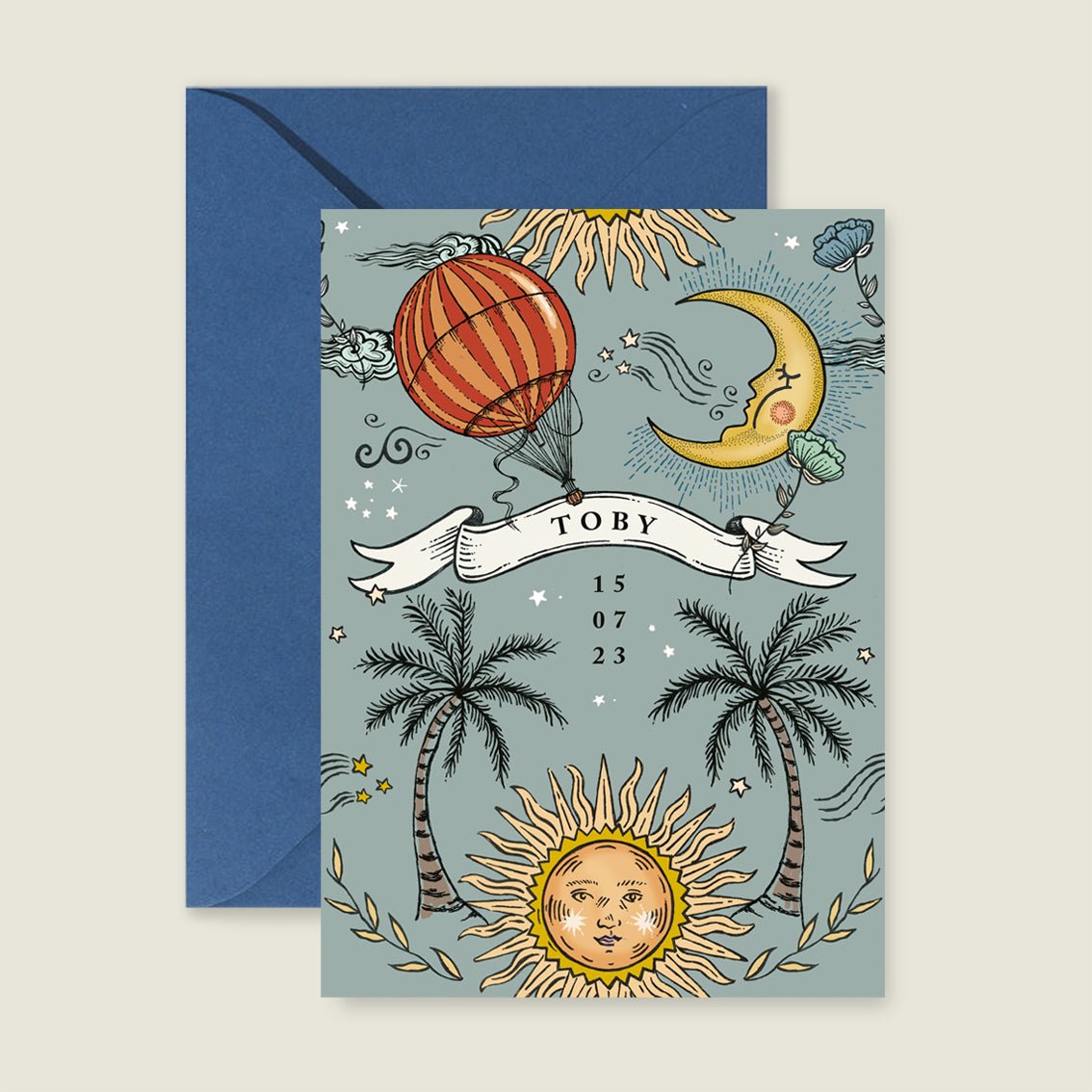 Geboortekaartje Sun And Moon Blue - Story of July