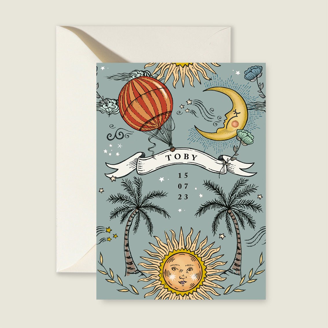 Geboortekaartje Sun And Moon Blue - Story of July