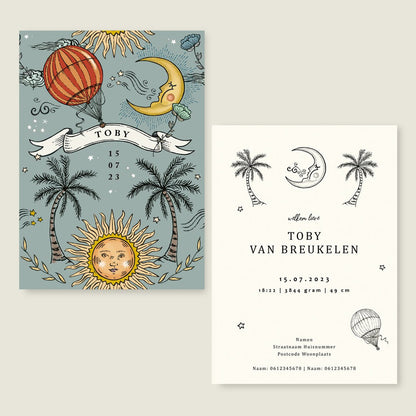 Geboortekaartje Sun And Moon Blue - Story of July