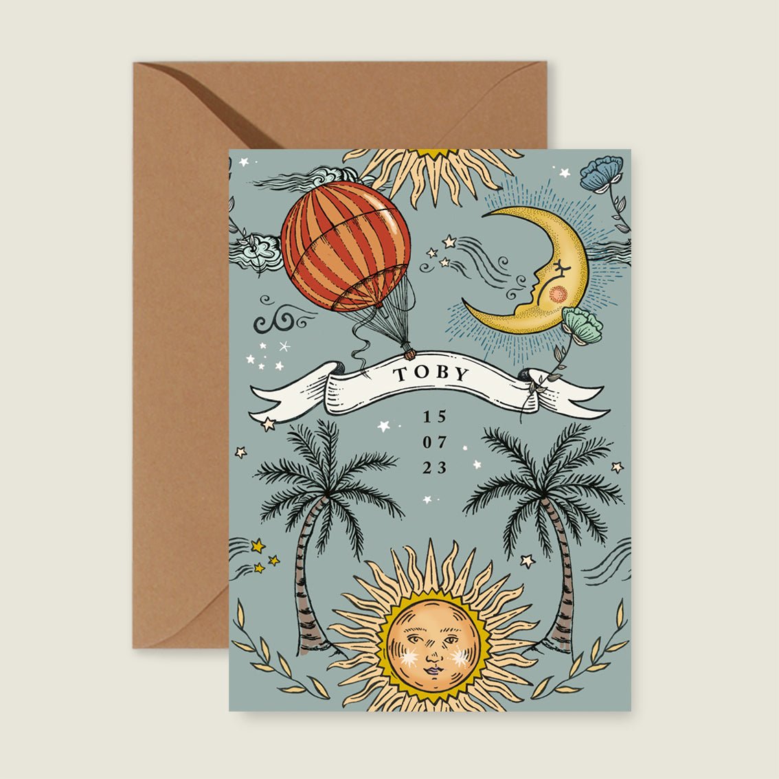 Geboortekaartje Sun And Moon Blue - Story of July