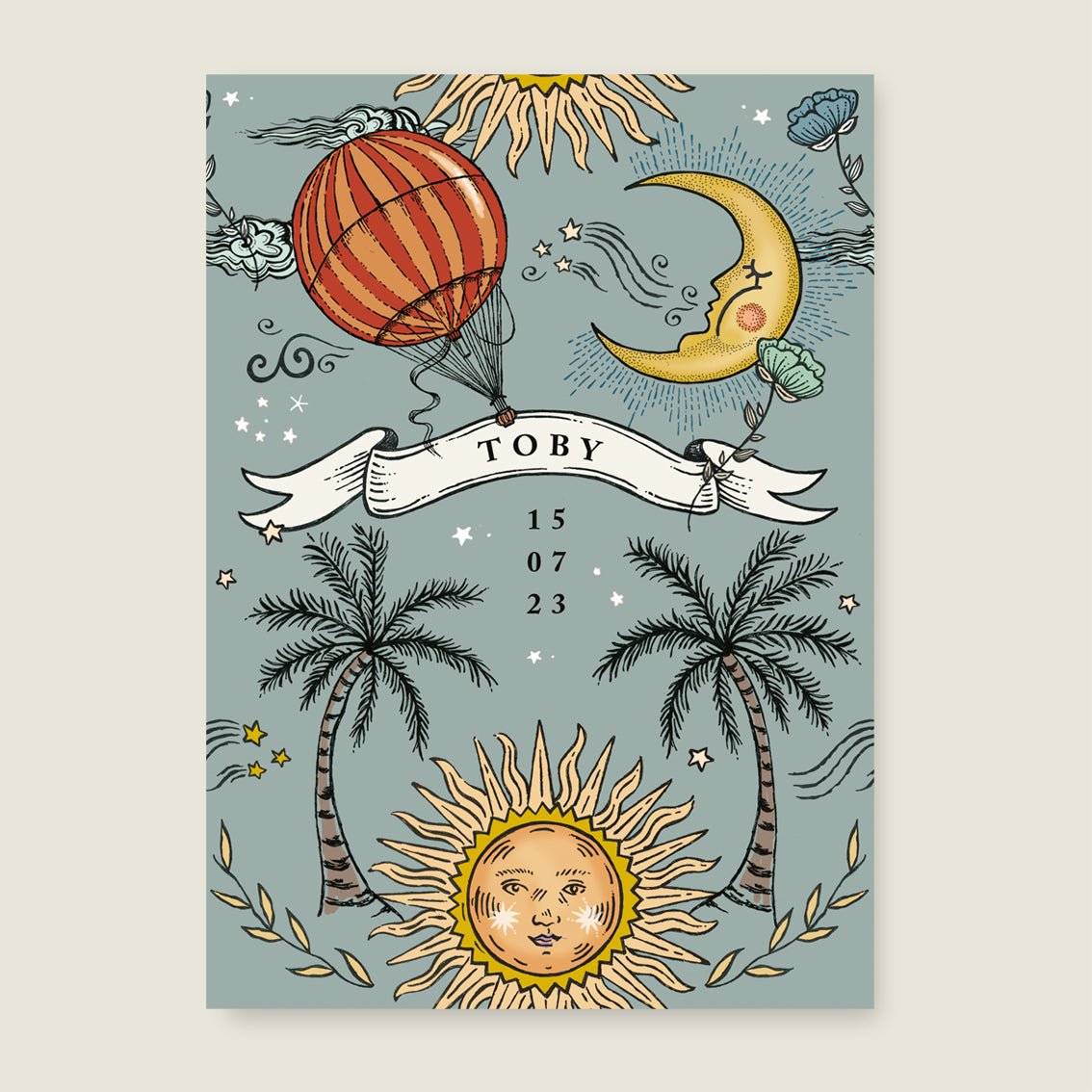 Geboortekaartje Sun And Moon Blue - Story of July