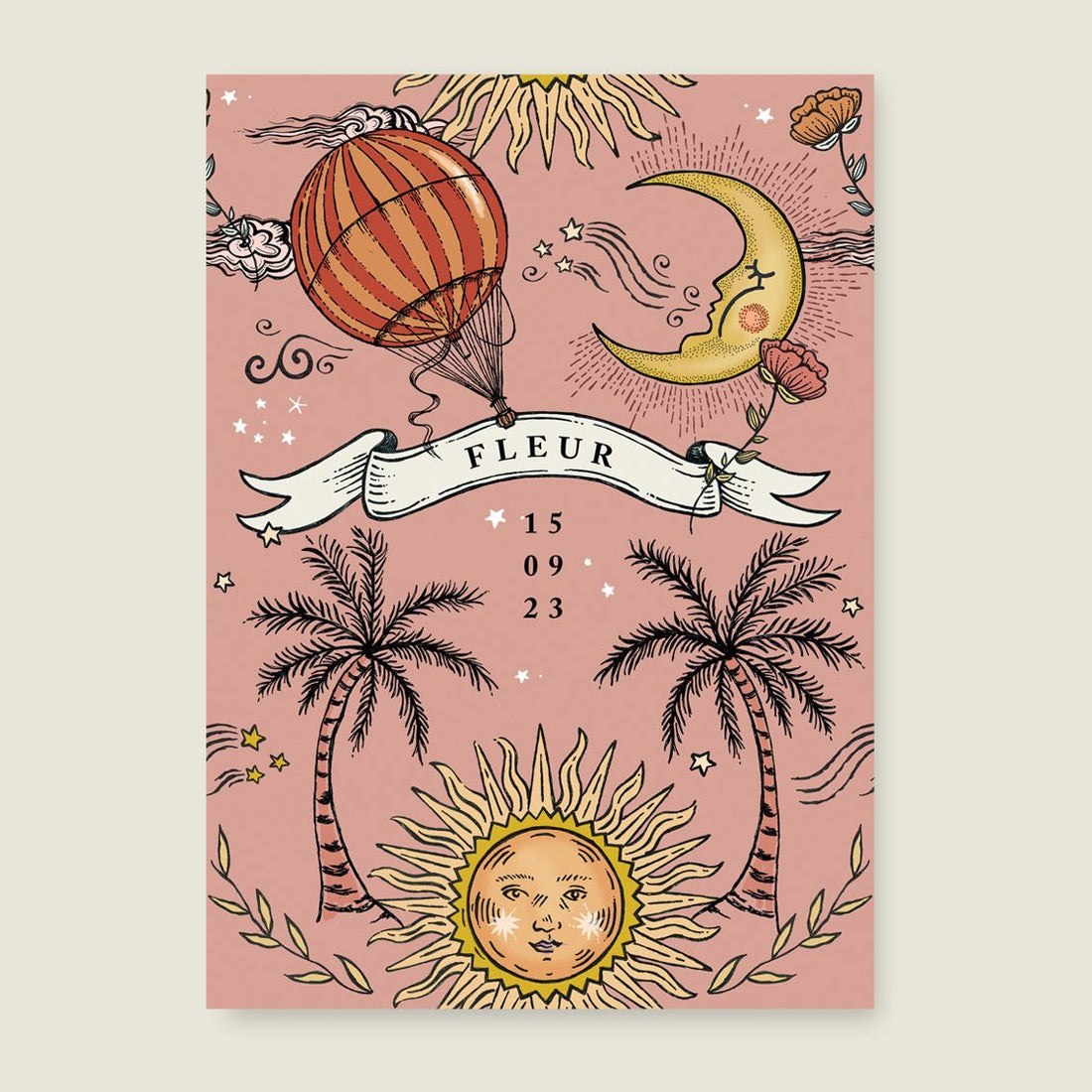 Geboortekaartje Sun And Moon Pink - Story of July