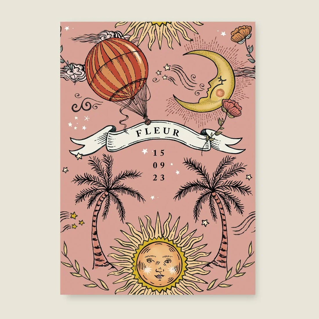 Geboortekaartje Sun And Moon Pink - Story of July