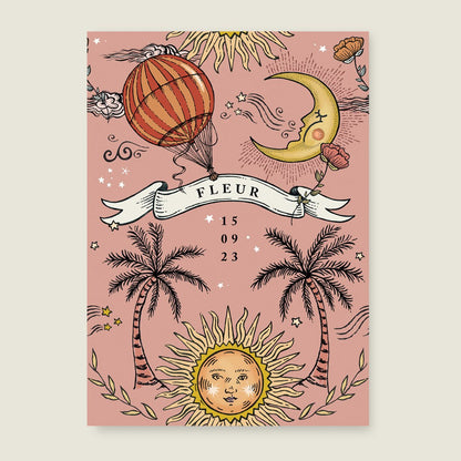 Geboortekaartje Sun And Moon Pink - Story of July