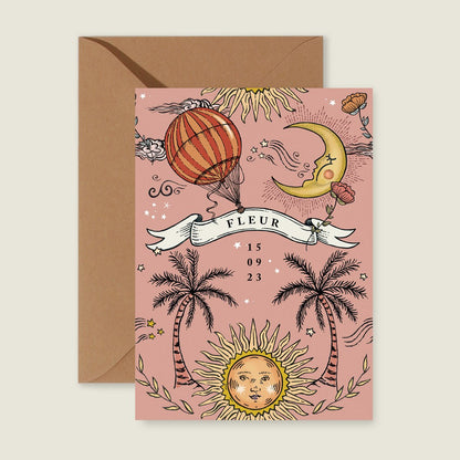 Geboortekaartje Sun And Moon Pink - Story of July