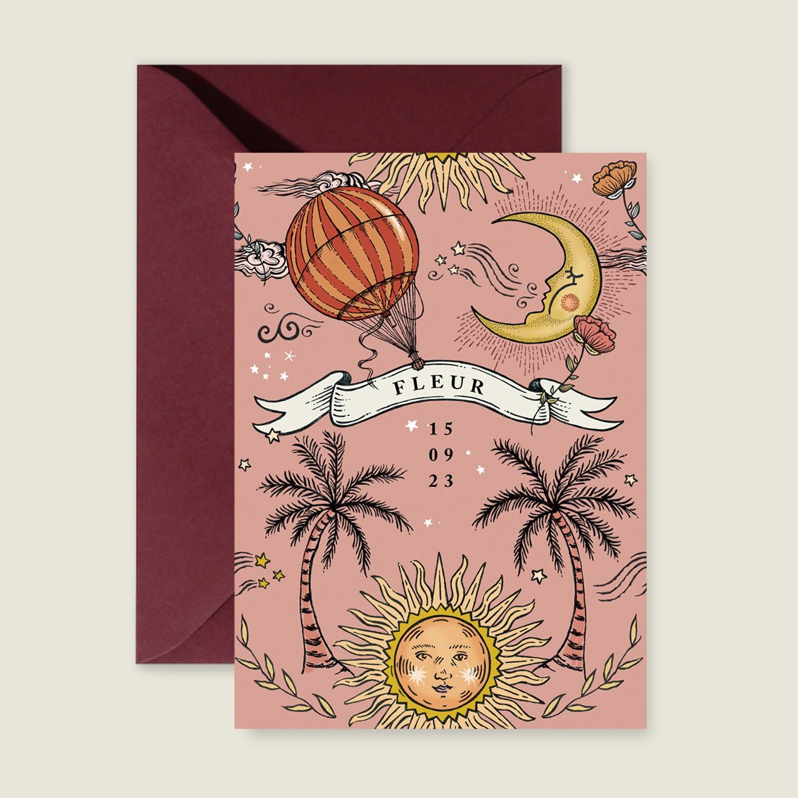 Geboortekaartje Sun And Moon Pink - Story of July