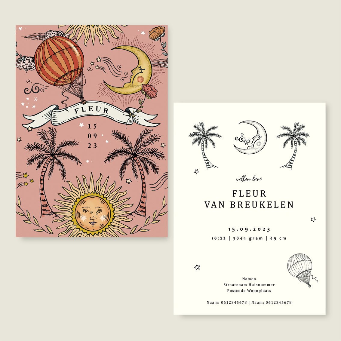 Geboortekaartje Sun And Moon Pink - Story of July