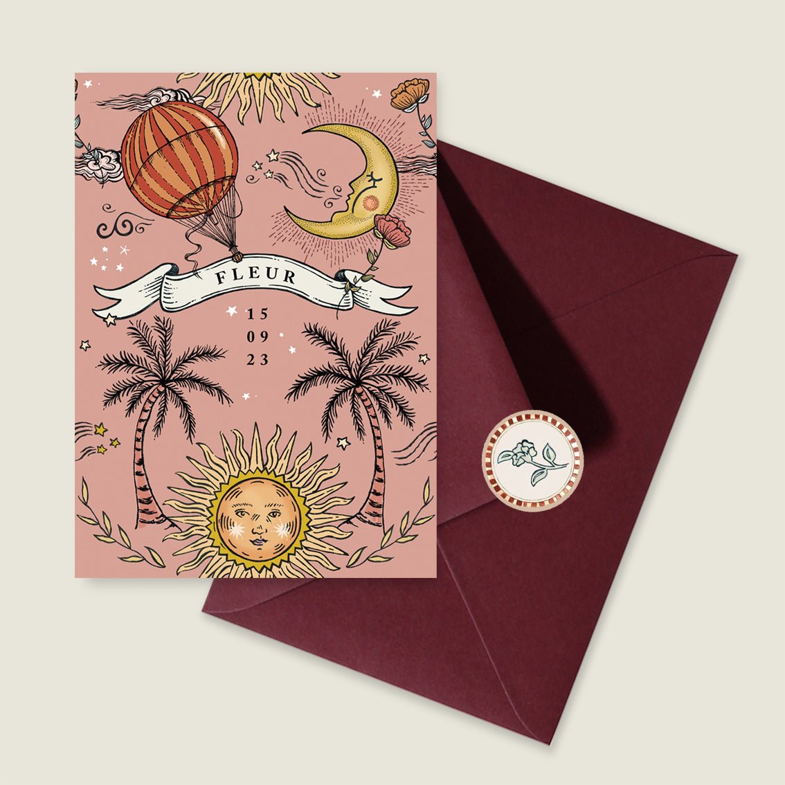 Geboortekaartje Sun And Moon Pink - Story of July