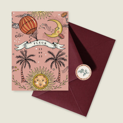 Geboortekaartje Sun And Moon Pink - Story of July