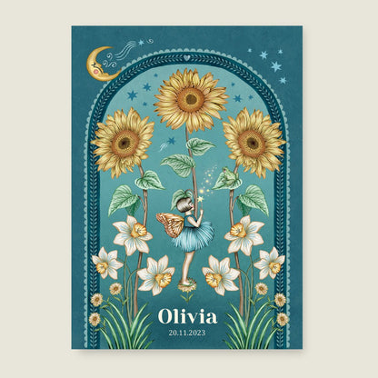 Geboortekaartje Sunflowers Blue - Story of July