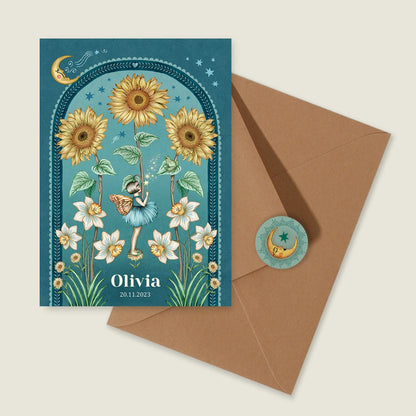 Geboortekaartje Sunflowers Blue - Story of July