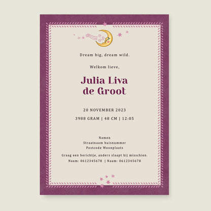 Geboortekaartje Sunflowers Purple - Story of July