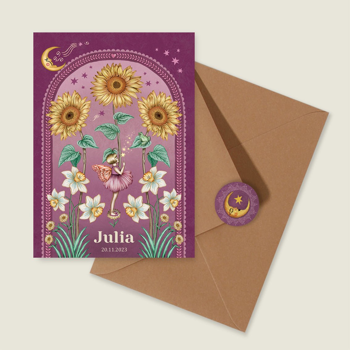 Geboortekaartje Sunflowers Purple - Story of July