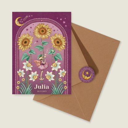 Geboortekaartje Sunflowers Purple - Story of July