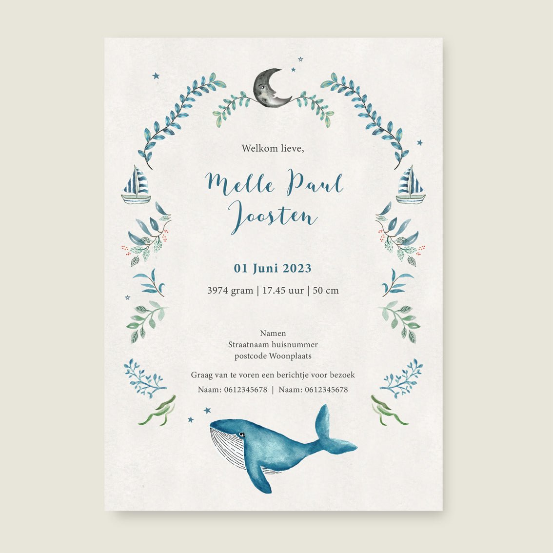 Geboortekaartje The Blue Whale - Story of July