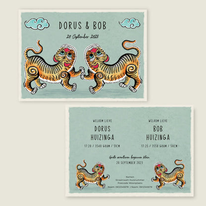 Geboortekaartje Tiger Twins - Story of July