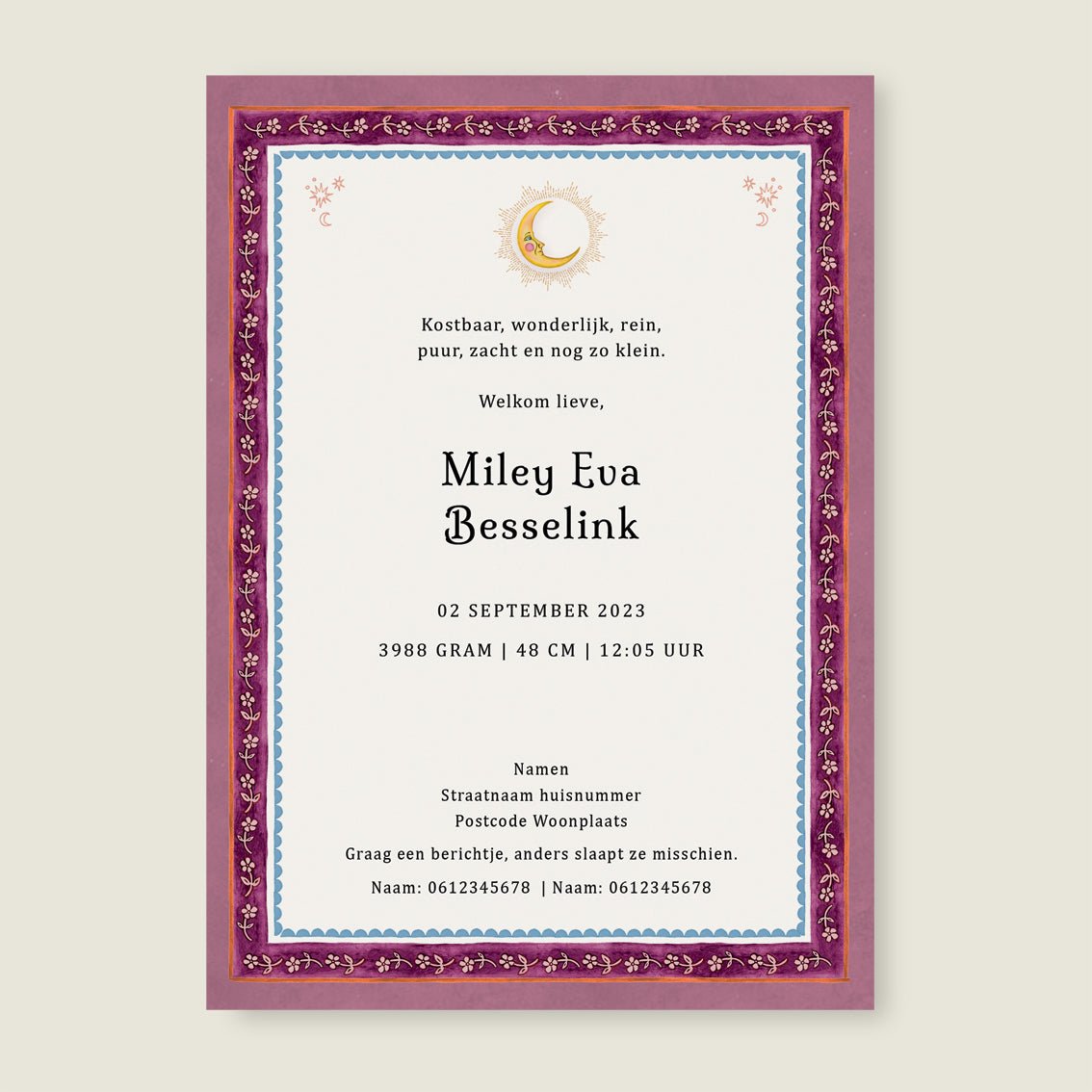 Geboortekaartje Uni Palms Pink - Story of July