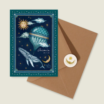 Geboortekaartje Whale Balloon Blue - Story of July