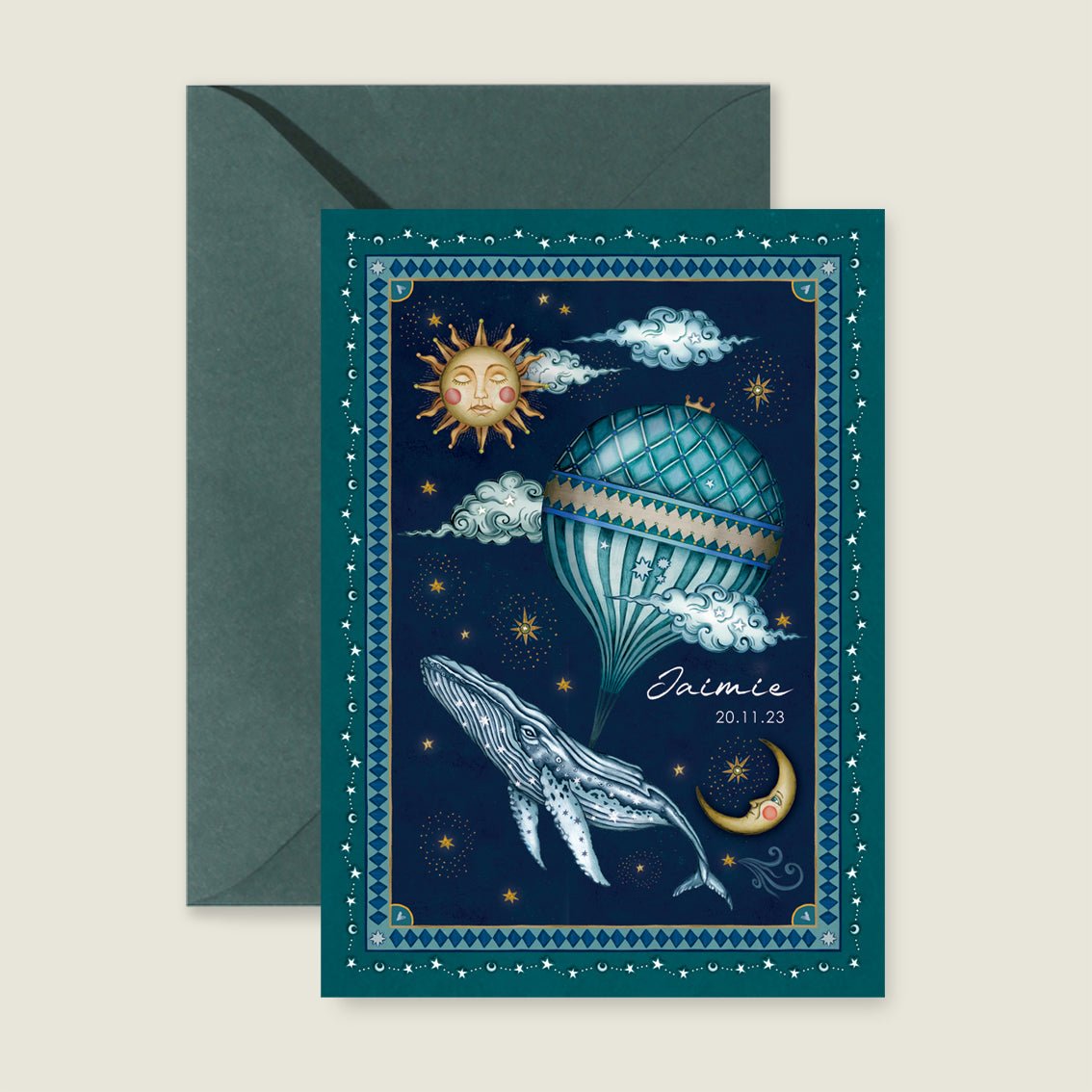 Geboortekaartje Whale Balloon Blue - Story of July