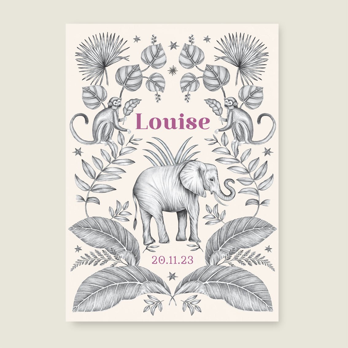 Print Elephant And The Monkey Offwhite - Story of July