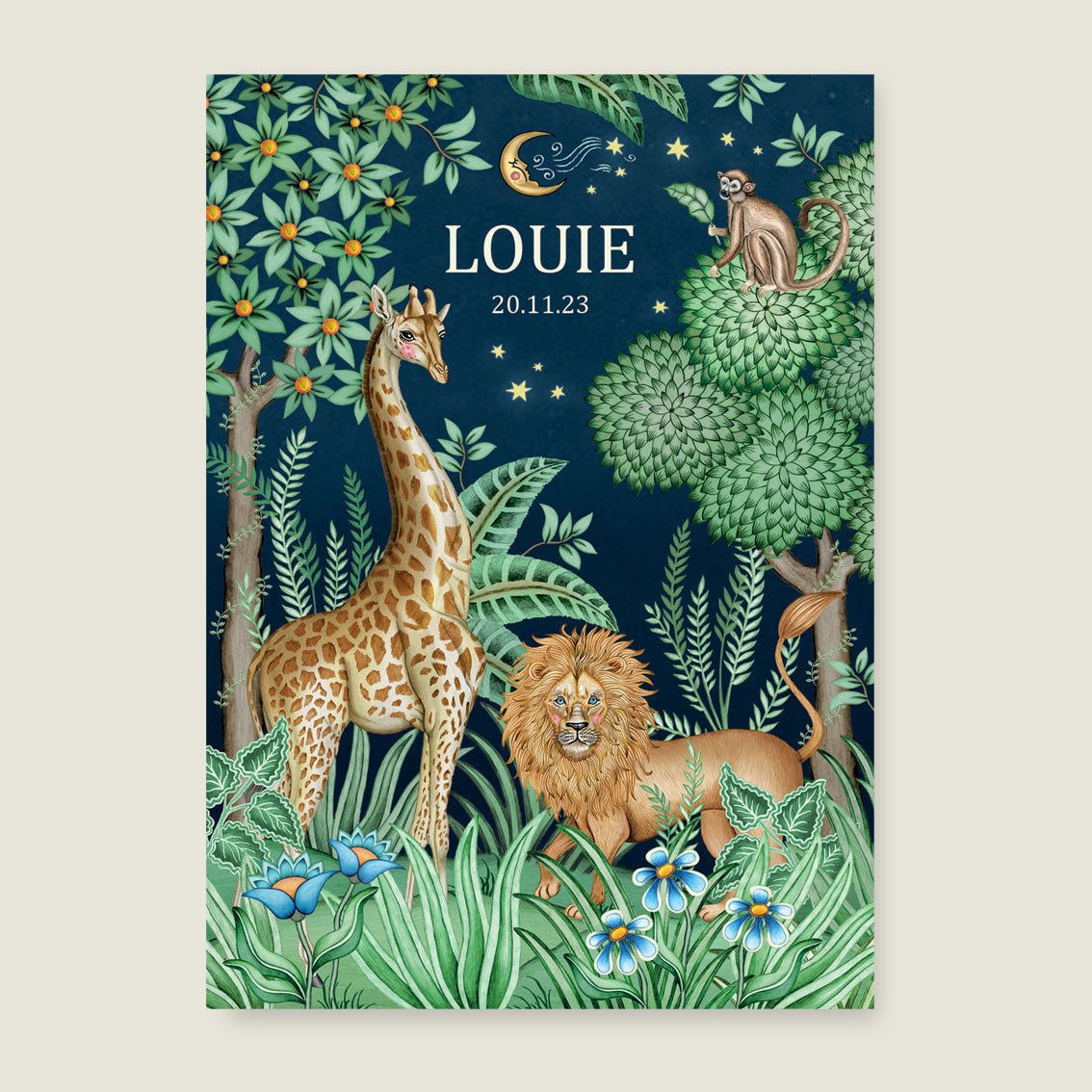 Print Lion And The Giraffe Dark Blue - Story of July
