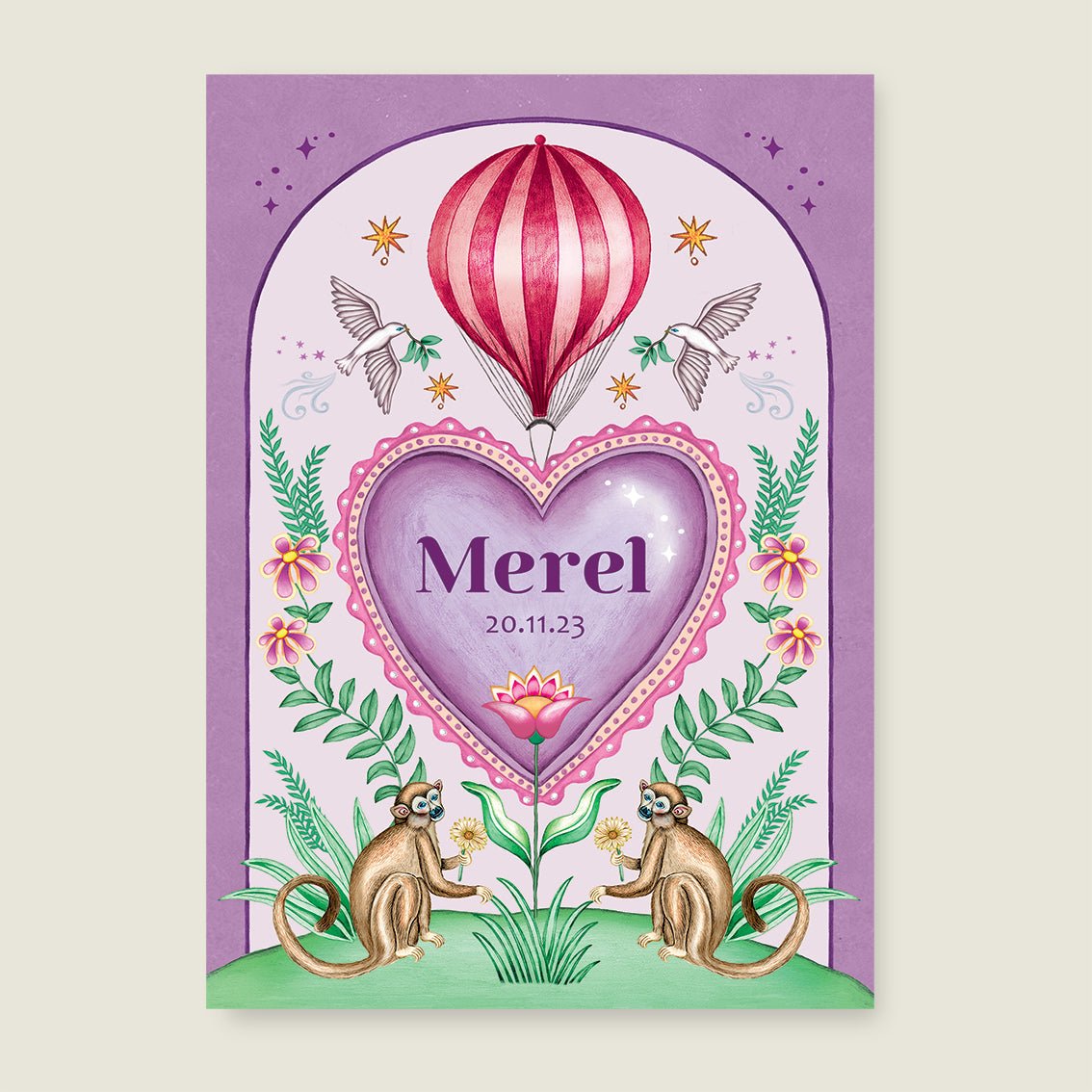 Print Monkey Heart Paars - Story of July