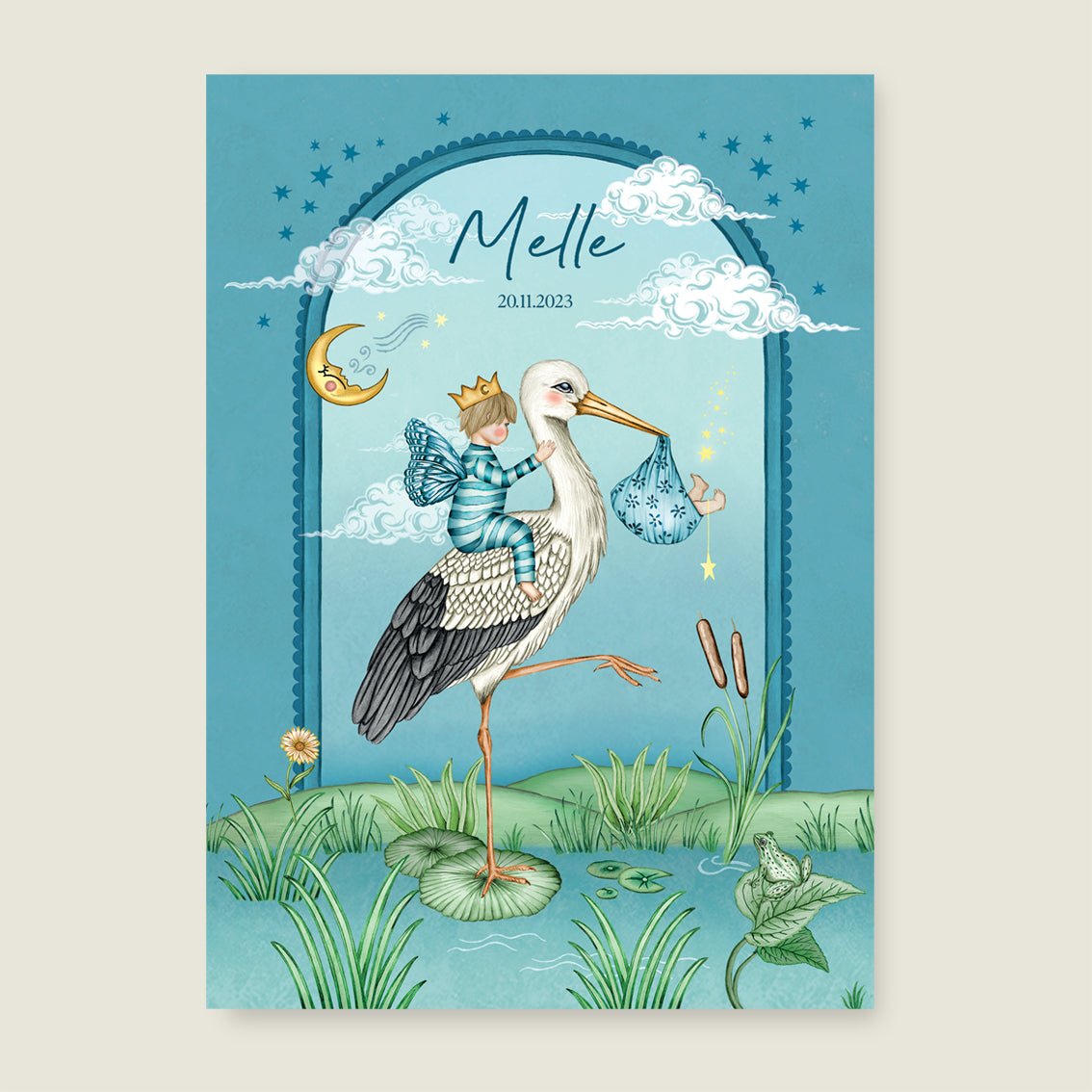 Print Stork And Baby Brother Blue - Story of July