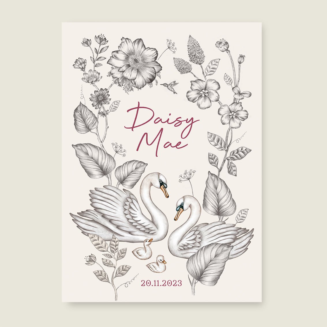 Print Swan Flowers Family Offwhite - Story of July