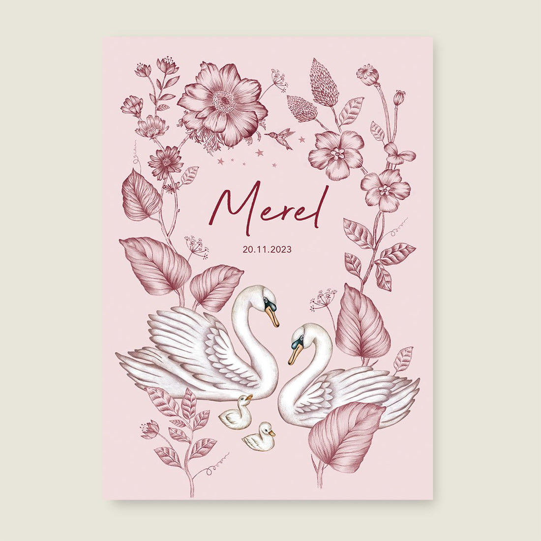 Print Swan Flowers Family Pink - Story of July