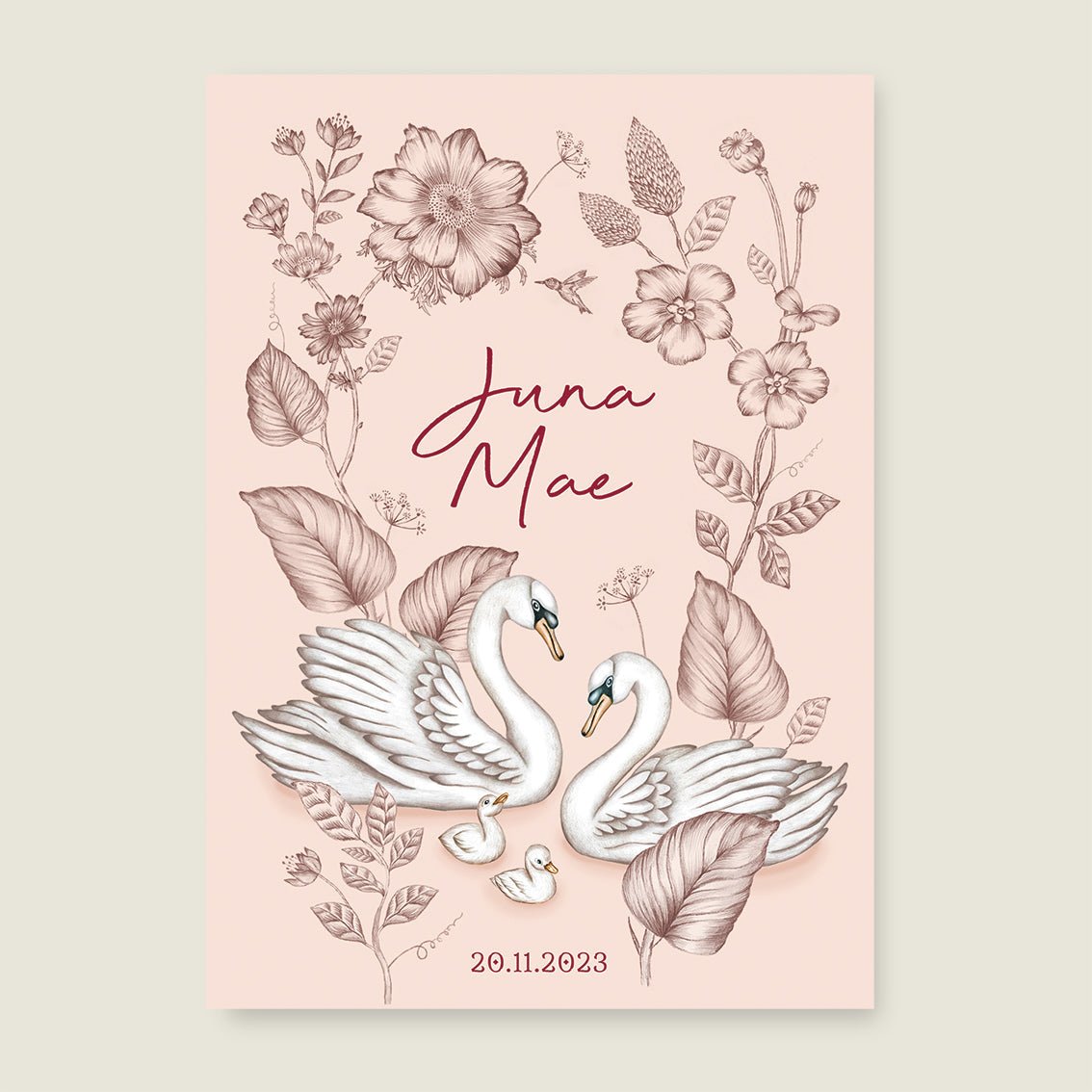 Print Swan Flowers Family Terra - Story of July