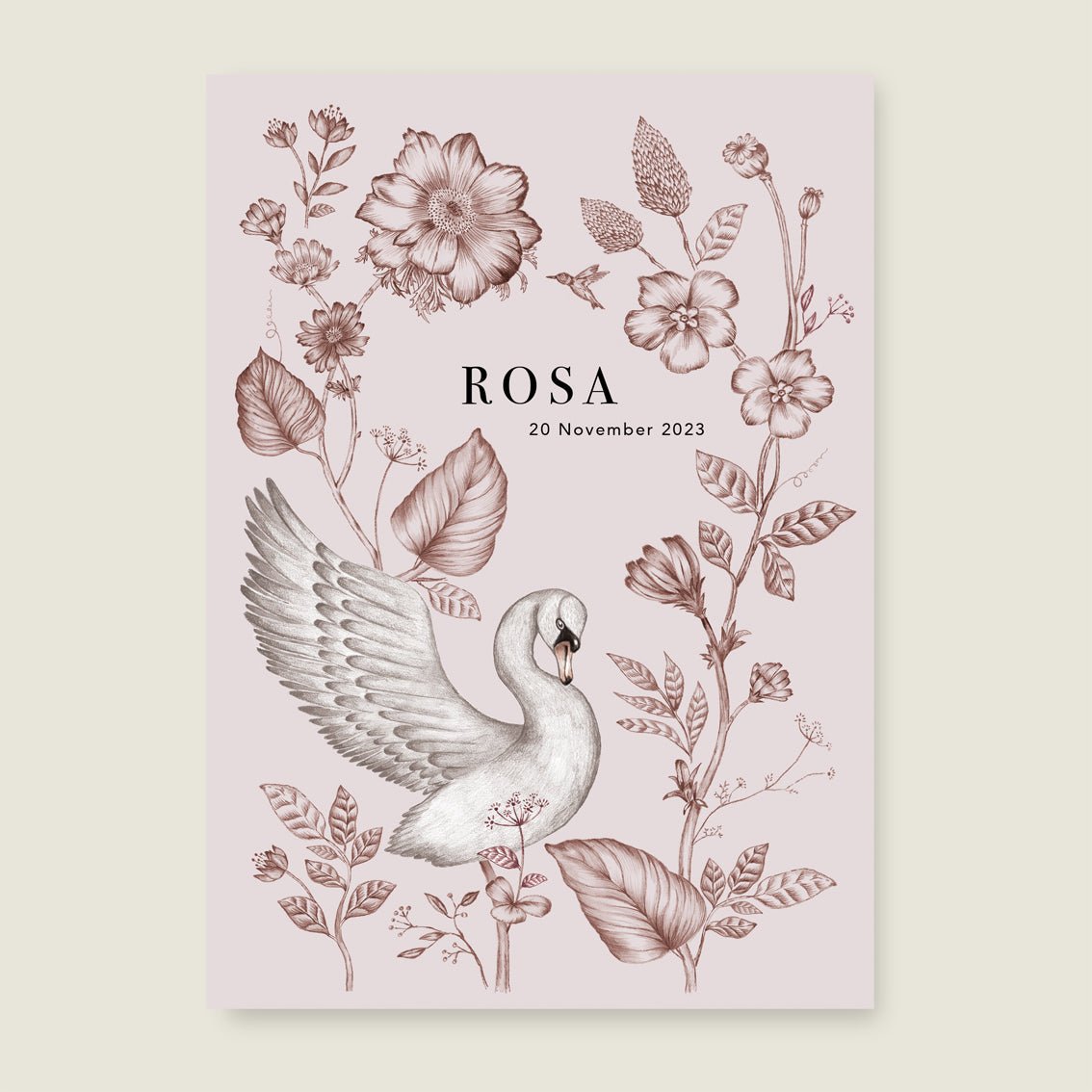 Print Swan Flowers Pink - Story of July