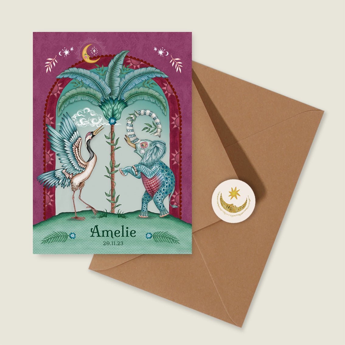 Sample Crane Bird And Elephant Red - Story of July