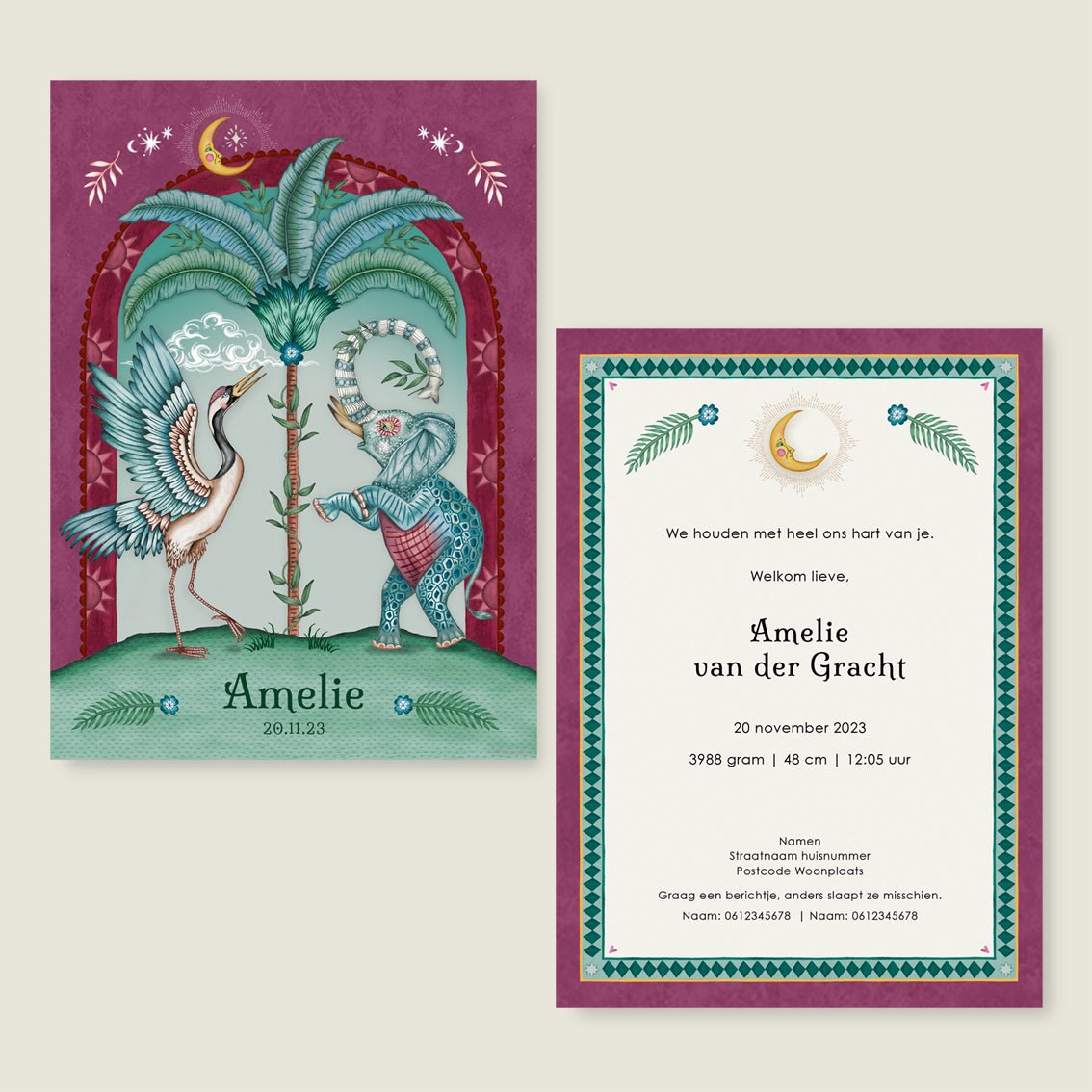 Sample Crane Bird And Elephant Red - Story of July